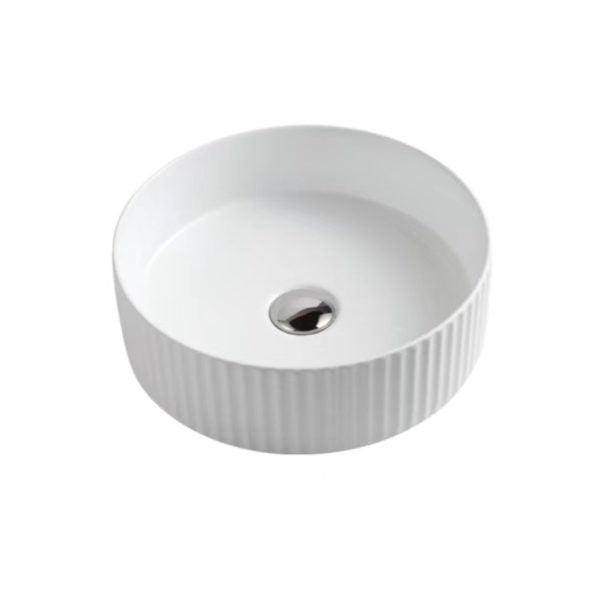 Cora Above Counter Fluted Matt White Circle Basin (New Arrival) - Living and Bathroom