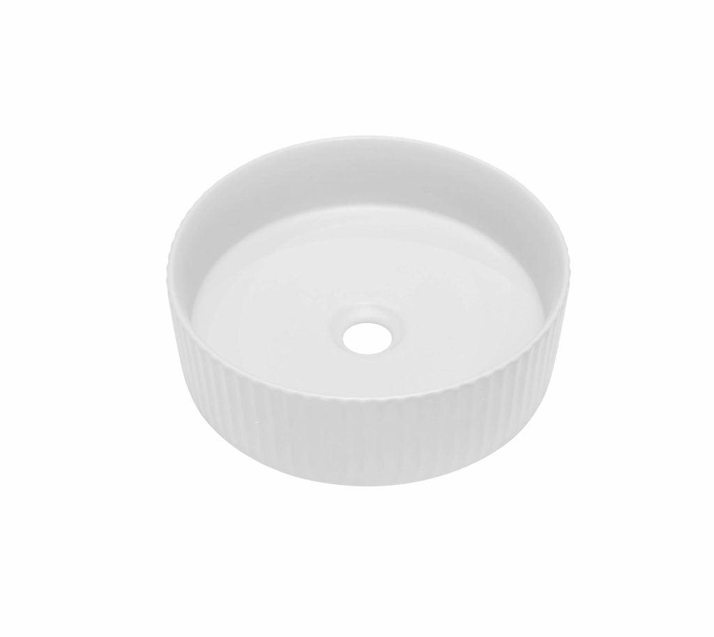 Cora Above Counter Fluted Matt White Circle Basin (New Arrival) - Living and Bathroom