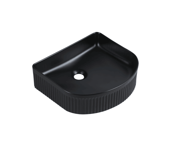 Cora Above Counter Fluted Matt Black Arch Basin (New Arrival) - Living and Bathroom