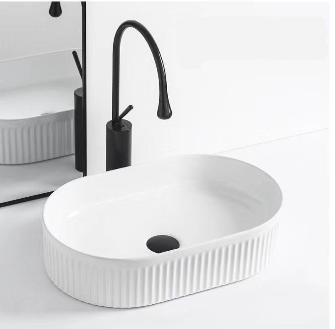 Cora Above Counter Fluted Gloss White Pill Basin (New Arrival) - Living and Bathroom