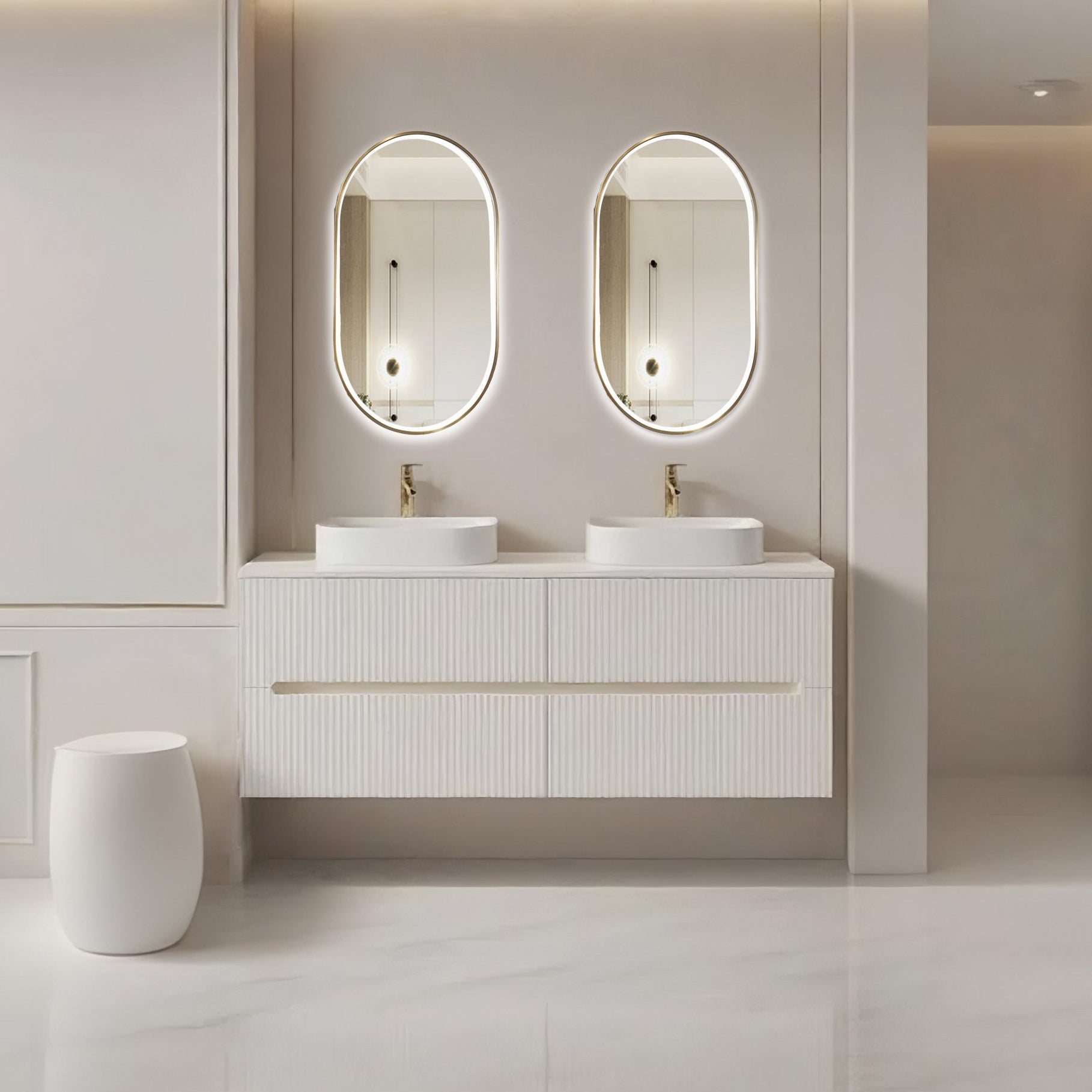 Cabarita Modern Fluted Wall Hung PVC Cabinet Matte White