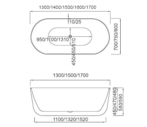 ISEO 1400mm Ultra-Slim Freestanding Gloss White Bathtub - Living and Bathroom