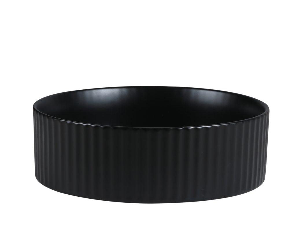 Cora Above Counter Fluted Matt Black Circle Basin (New Arrival) - Living and Bathroom