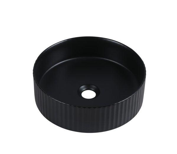Cora Above Counter Fluted Matt Black Circle Basin (New Arrival) - Living and Bathroom