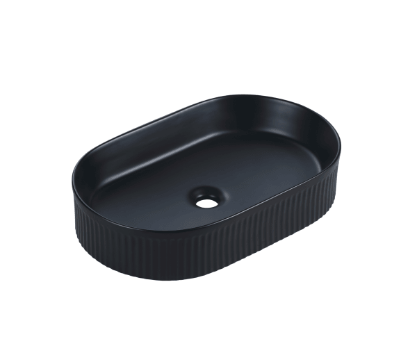 Cora Above Counter Fluted Matt Black Pill Basin (New Arrival) - Living and Bathroom