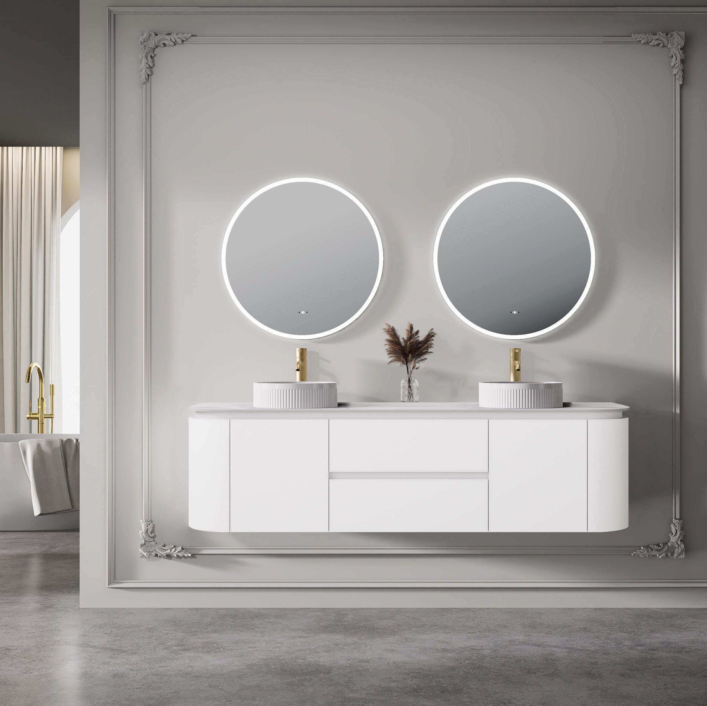 Devito Modern Curve Wall Hung Vanity PVC Cabinet Matte White