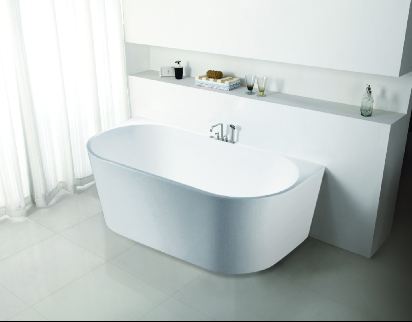 Elivia Back To Wall Freestanding Bathtub Matt White (Available in 1400mm, 1500mm and 1700mm)