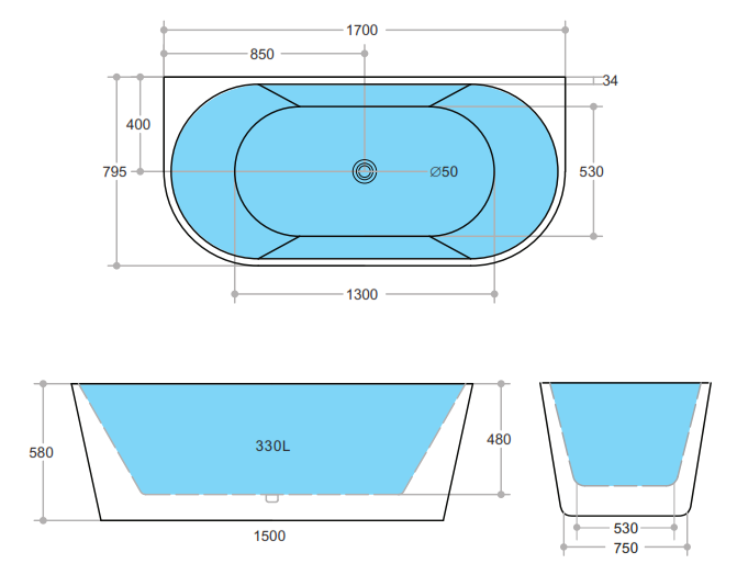 Elivia Back To Wall Freestanding Bathtub Matt Black and White(Available in 1400mm, 1500mm & 1700mm)
