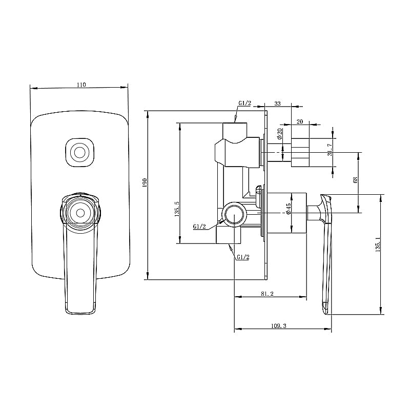 Esperia Matte Black & Copper Wall Shower mixer