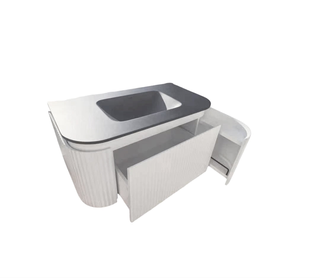 Estella Modern Curve Wall Hung Vanity PVC Cabinet Matte White