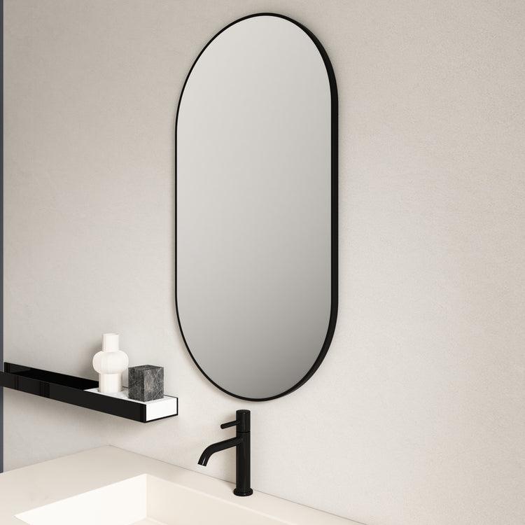 Aluminum Framed Oval Mirror 500mm – Matt black (New Arrival) - Living and Bathroom