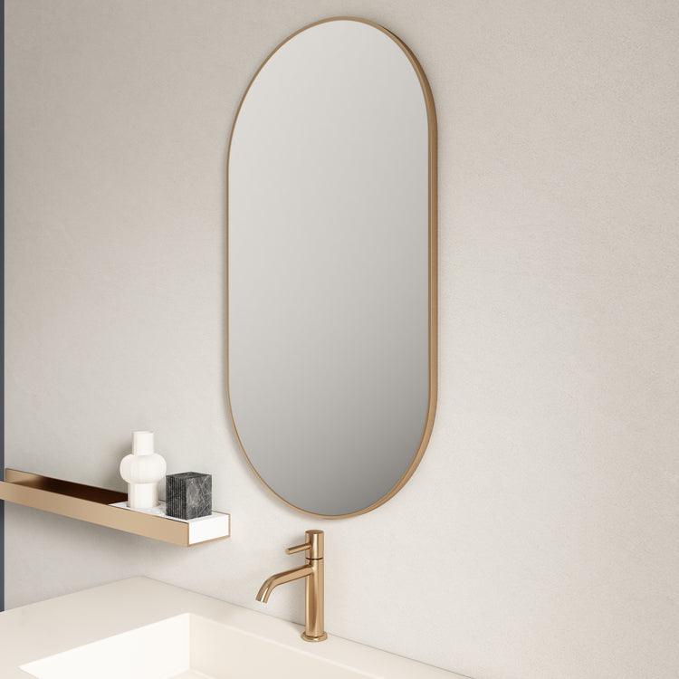 Aluminum Framed Oval Mirror 500mm – Brushed Golden (New Arrival) - Living and Bathroom