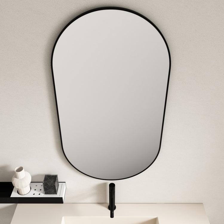 Aluminum Framed Oval Mirror 500mm – Matt black (New Arrival) - Living and Bathroom