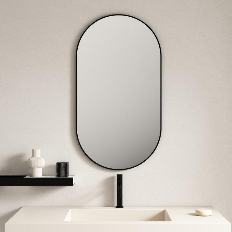 Aluminum Framed Oval Mirror 500mm – Matt black (New Arrival) - Living and Bathroom