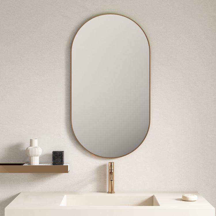 Aluminum Framed Oval Mirror 500mm – Brushed Golden (New Arrival) - Living and Bathroom