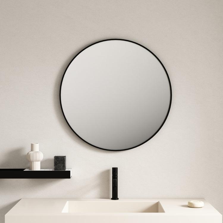 Matt Black Aluminum Framed Round Mirror 900mm (New Arrival) - Living and Bathroom