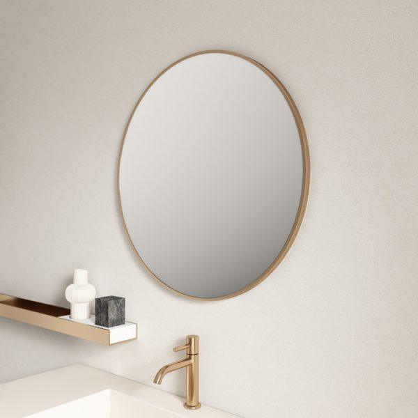 Brushed Golden Aluminum Framed Round Mirror 600mm (New Arrival) - Living and Bathroom