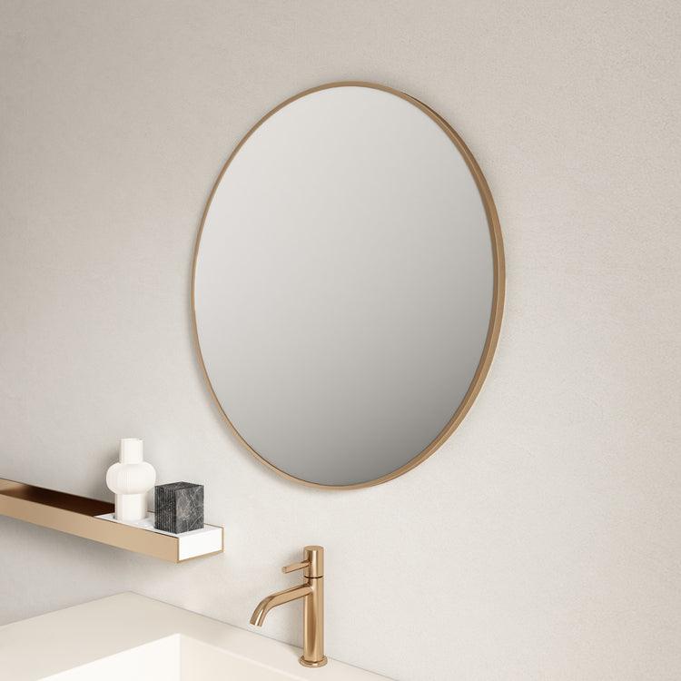 Brushed Golden Aluminum Framed Round Mirror 750mm (New Arrival) - Living and Bathroom