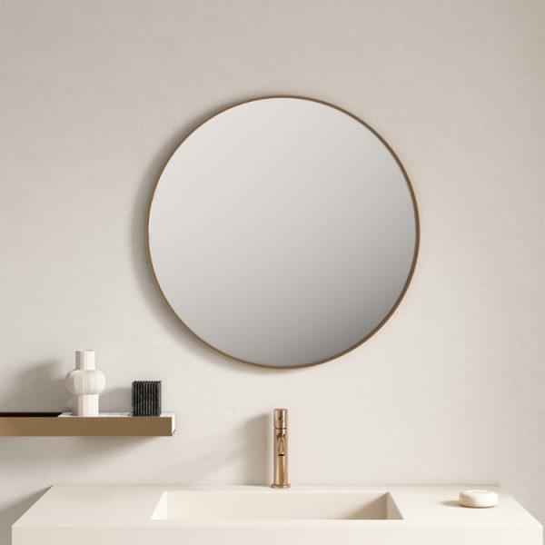 Brushed Golden Aluminum Framed Round Mirror 750mm (New Arrival) - Living and Bathroom