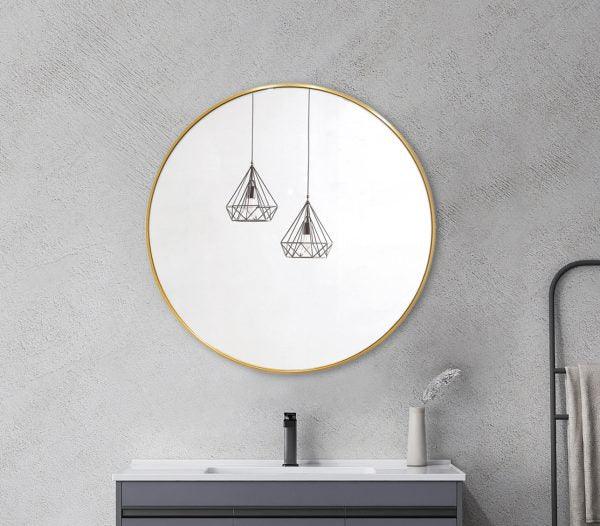 Brushed Golden Aluminum Framed Round Mirror 750mm (New Arrival) - Living and Bathroom