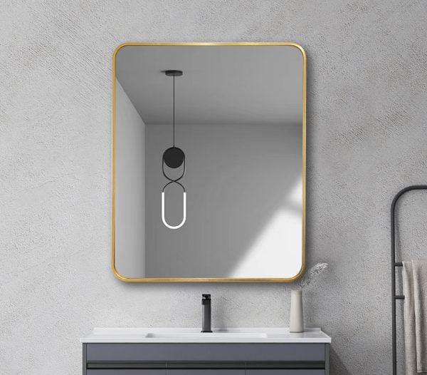 Brushed golden Aluminum framed rectangular mirror 600mm (New Arrival) - Living and Bathroom