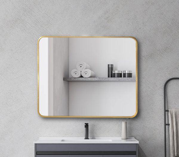 Brushed Golden Aluminum framed rectangular mirror 900mm (New Arrival) - Living and Bathroom