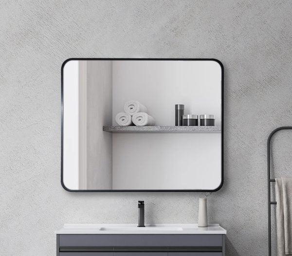 Matt Black Aluminum framed rectangular mirror 900mm (New Arrival) - Living and Bathroom