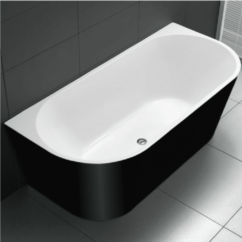 FS36 1700mm Gloss White/Black 10 Jets Back to Wall Freestanding Spa Bath - Living and Bathroom