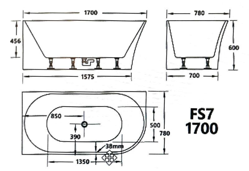 FS7 1500/1700mm Gloss White Rectangle 12 Jets Acrylic Back to Wall Freestanding Spa Bathtub - Living and Bathroom