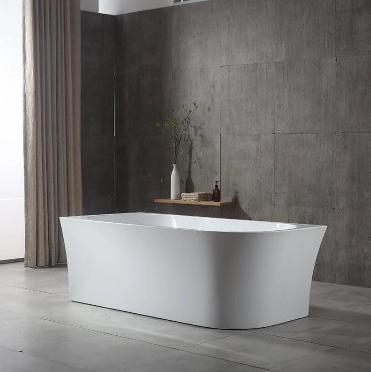 FS7 1500/1700mm Gloss White Rectangle 12 Jets Acrylic Back to Wall Freestanding Spa Bathtub - Living and Bathroom