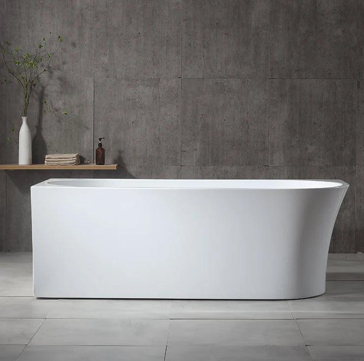 FS7 1500/1700mm Gloss White Rectangle 12 Jets Acrylic Back to Wall Freestanding Spa Bathtub - Living and Bathroom