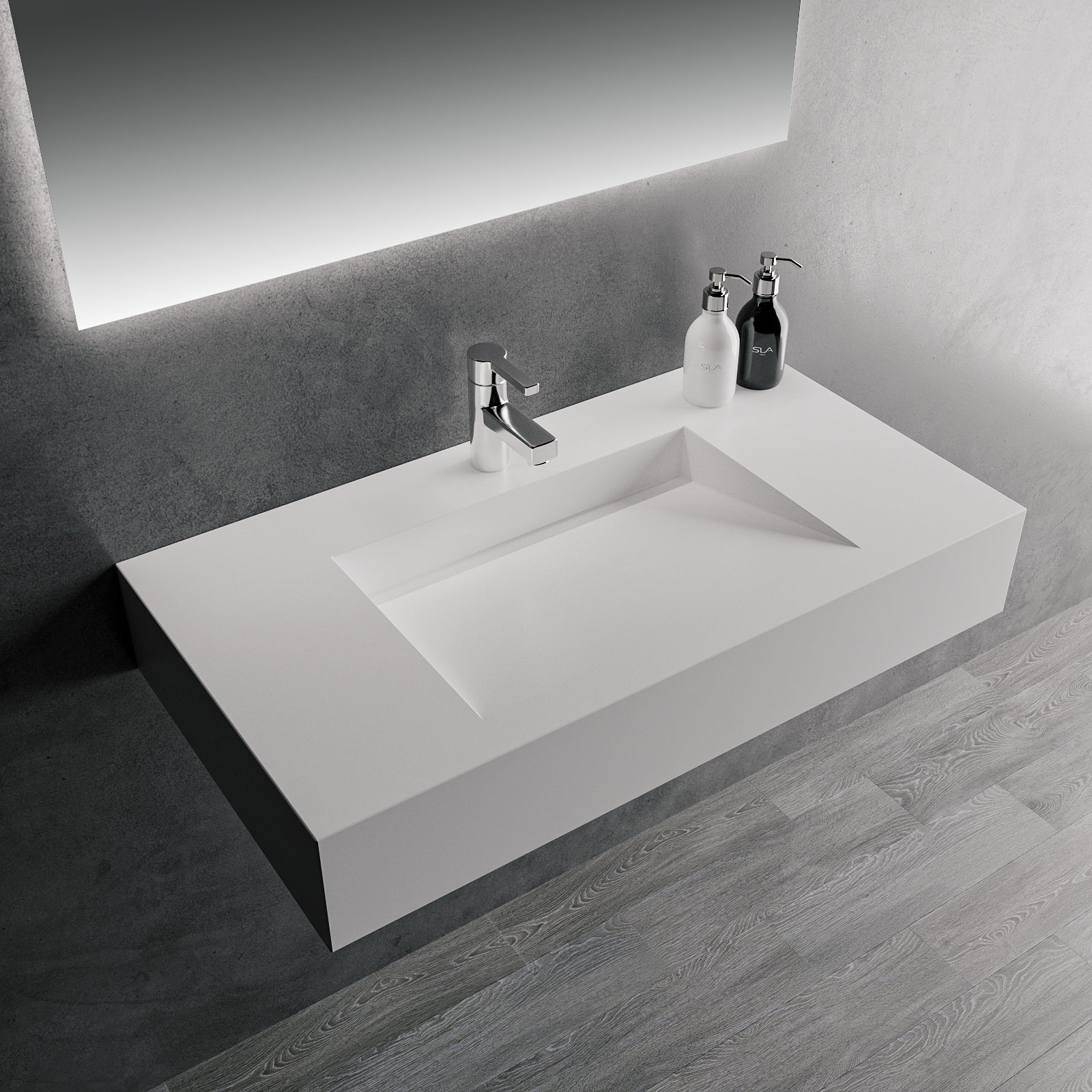 Asha Modern Solid Surface Material Wall Hung Stone Basin With Plywood Cabinet(All Sizes)