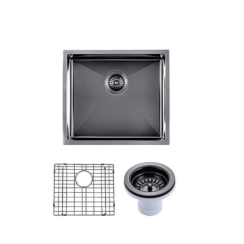 Round Corner Stainless Steel Gun Metal Grey PVD Coating Single Bowl Kitchen Sink(with Bottom Tray) 510*450*230mm