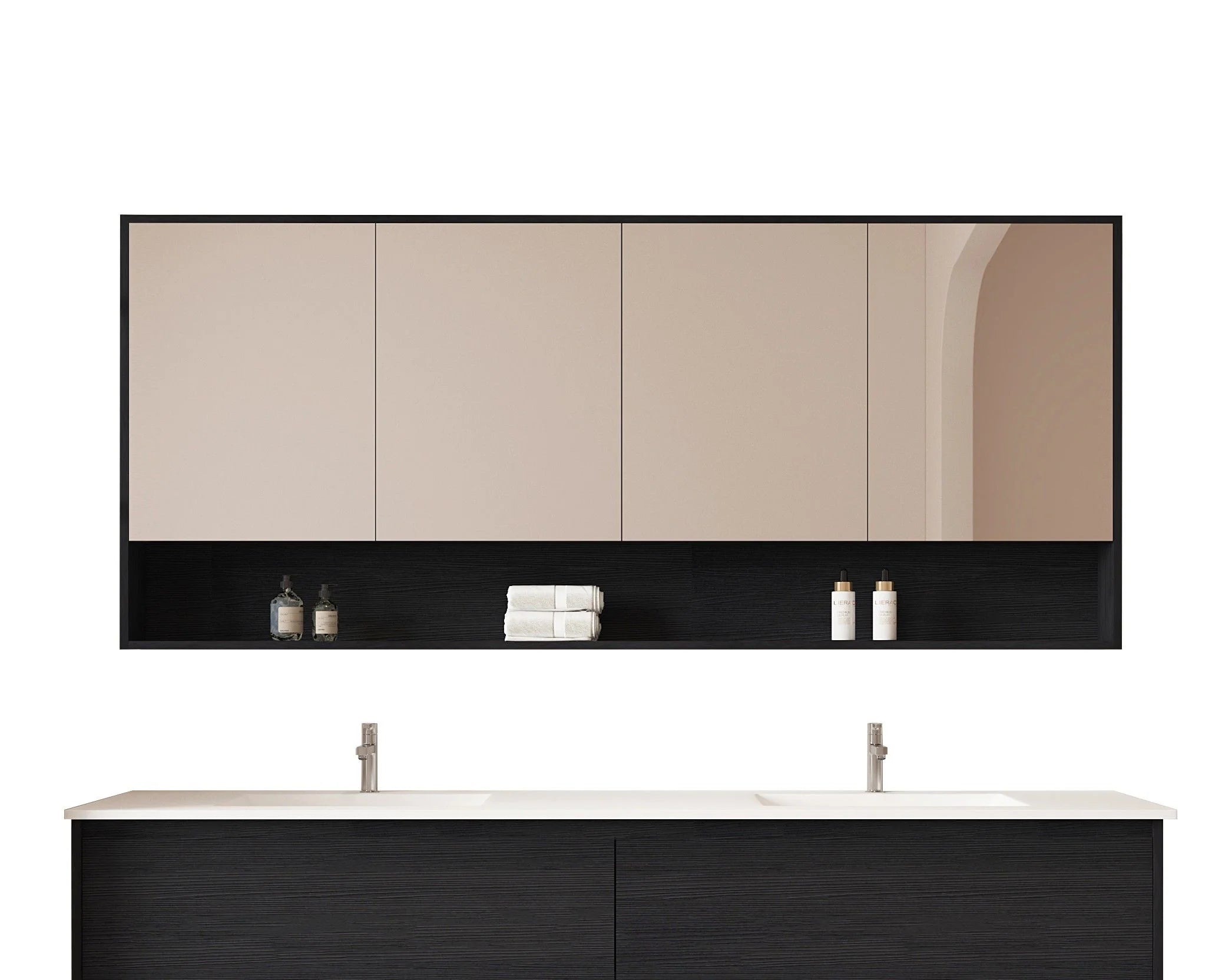 Hera Shaving Cabinet With Open Shelf Black Oak