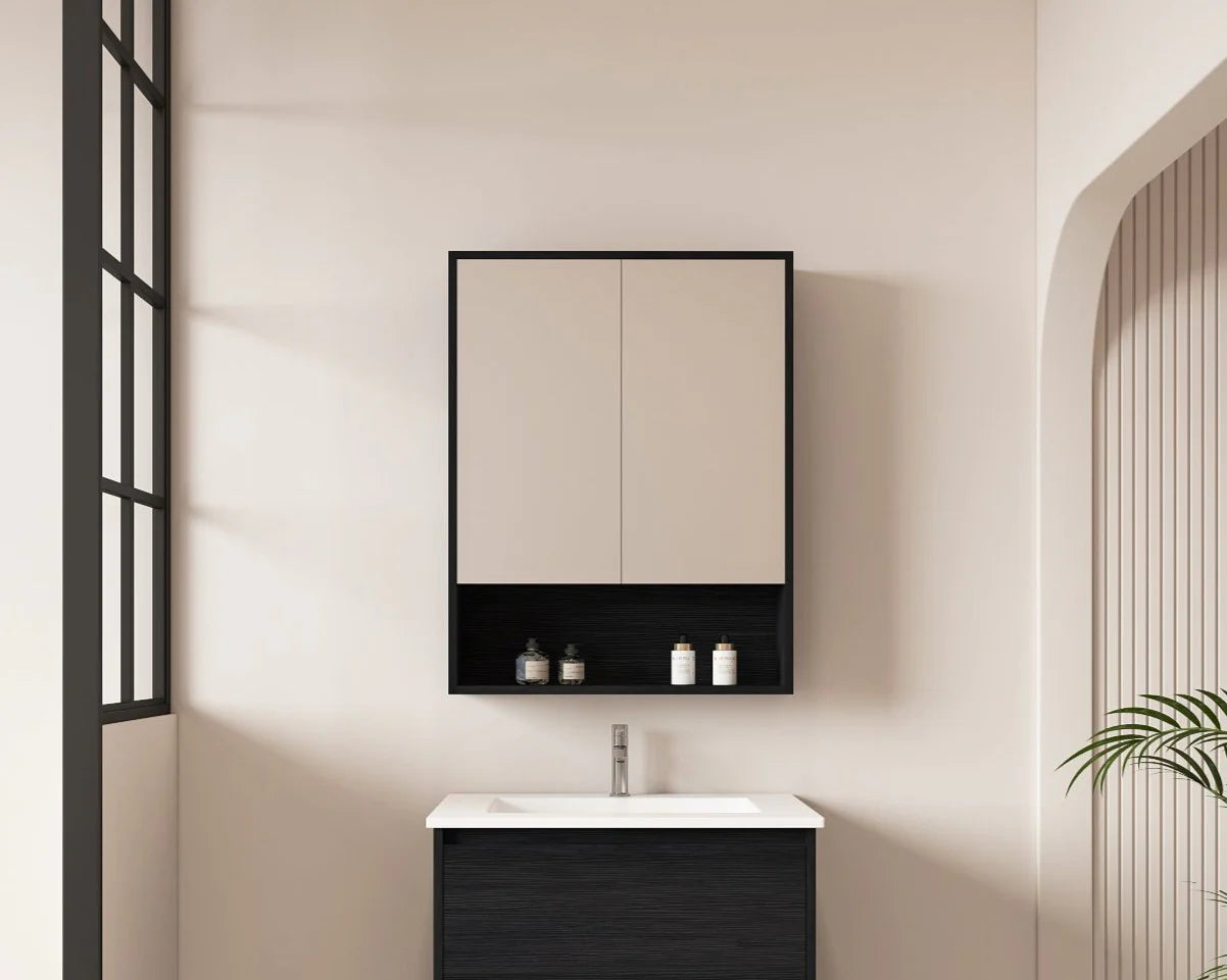 Hera Shaving Cabinet With Open Shelf Black Oak