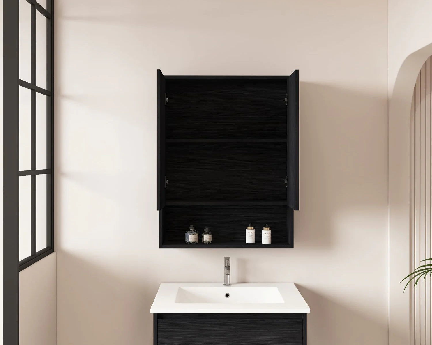 Hera Shaving Cabinet With Open Shelf Black Oak