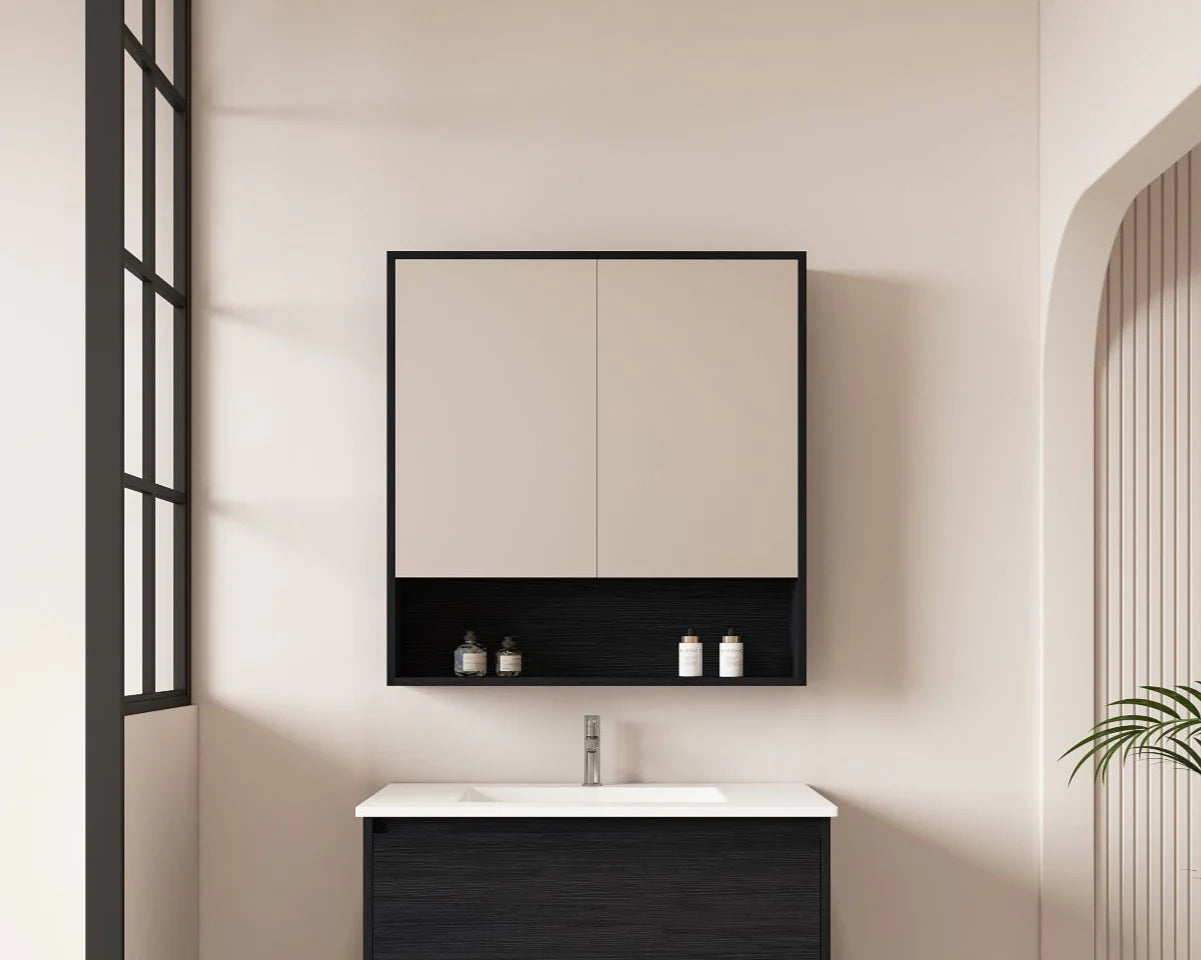 Hera Shaving Cabinet With Open Shelf Black Oak