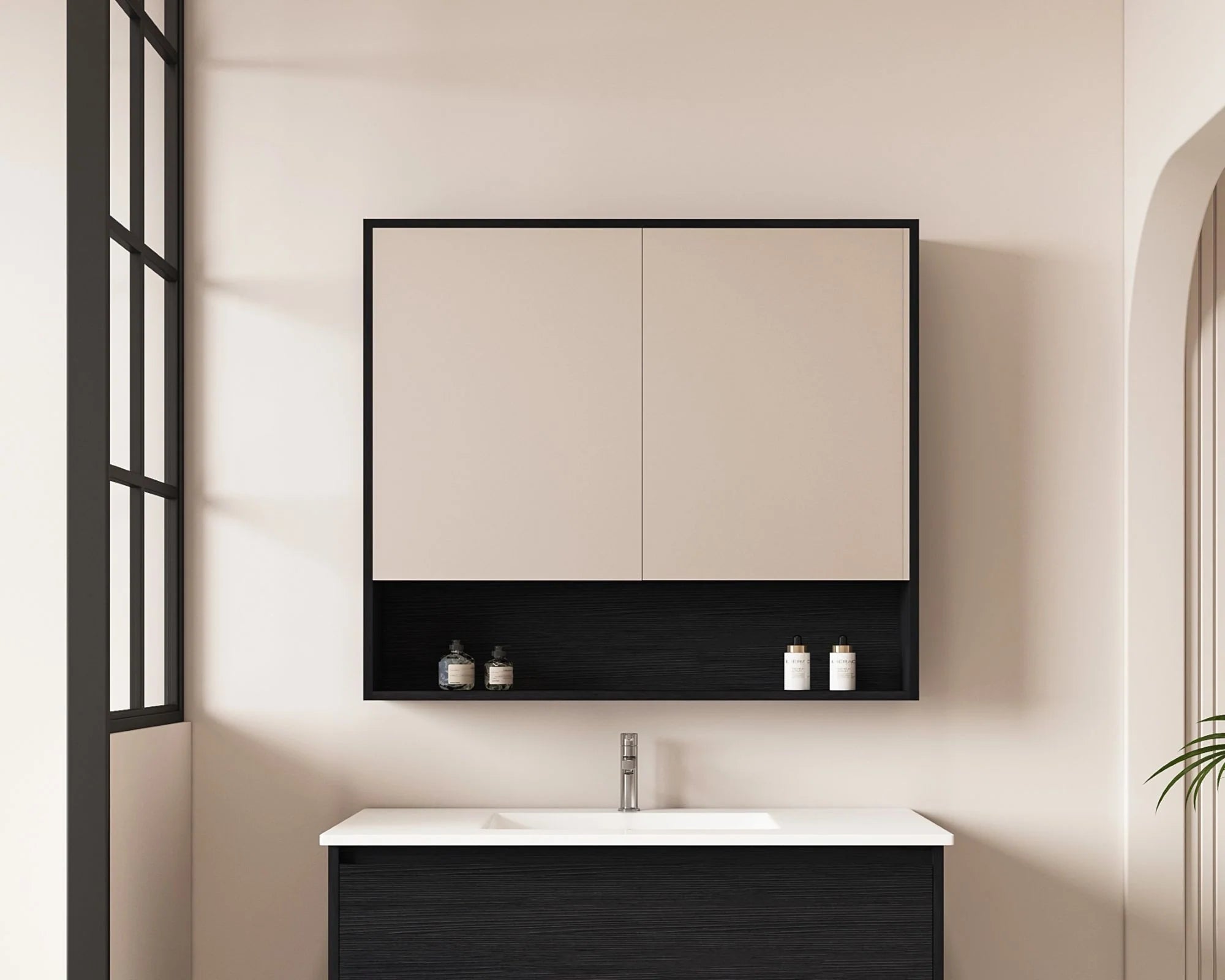 Hera Shaving Cabinet With Open Shelf Black Oak
