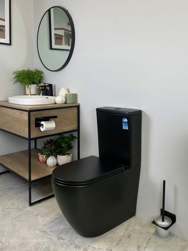 Norton Back To Wall Quite flush(Rimless+Tornado) Matt Black Toilet Suite - Living and Bathroom