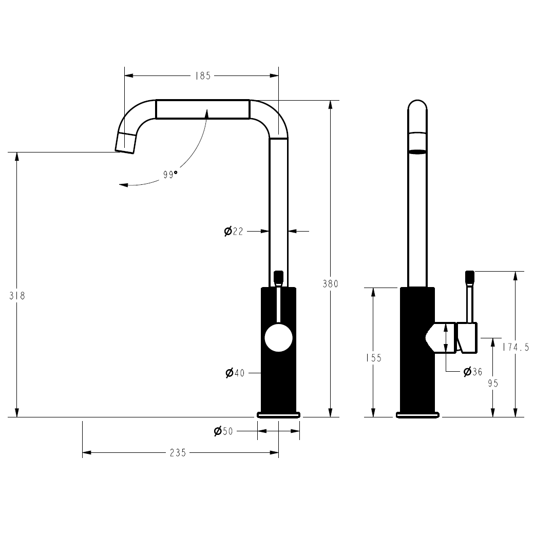 Ikon Linie Kitchen And Laundry Sink Mixer Matte Black