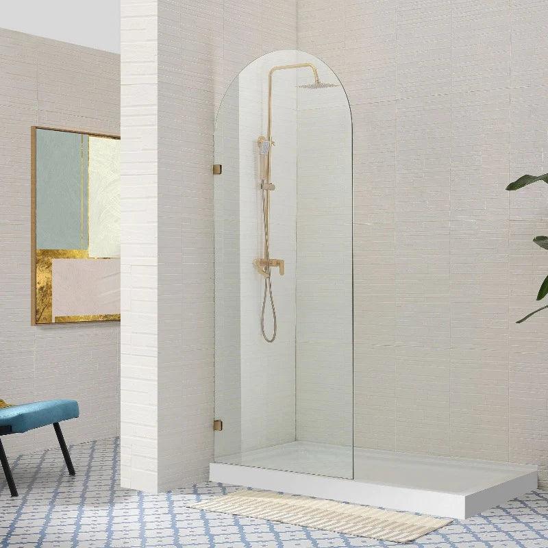 Frameless Arched Fixed Panel Shower Screen Brushed Gold - Living and Bathroom