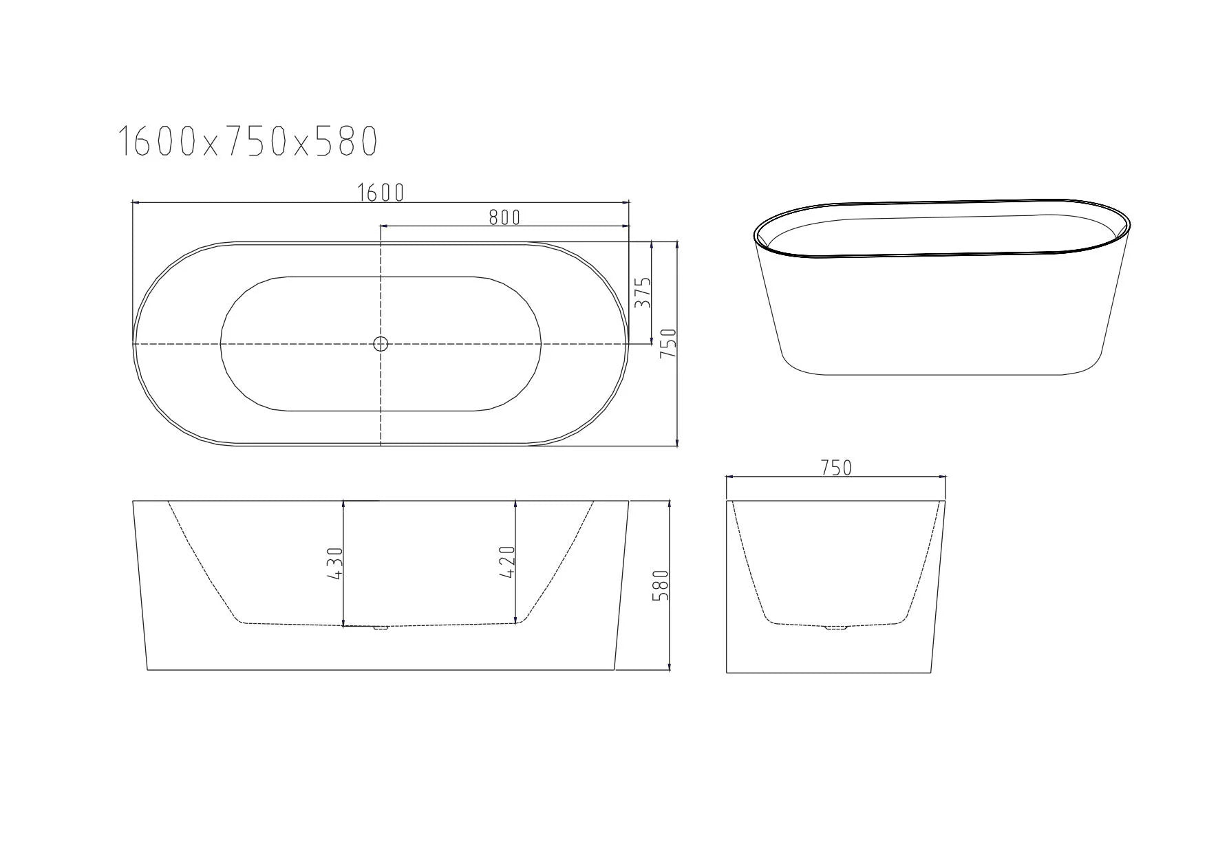 ISEO Ultra-Slim Freestanding Gloss White Bathtub