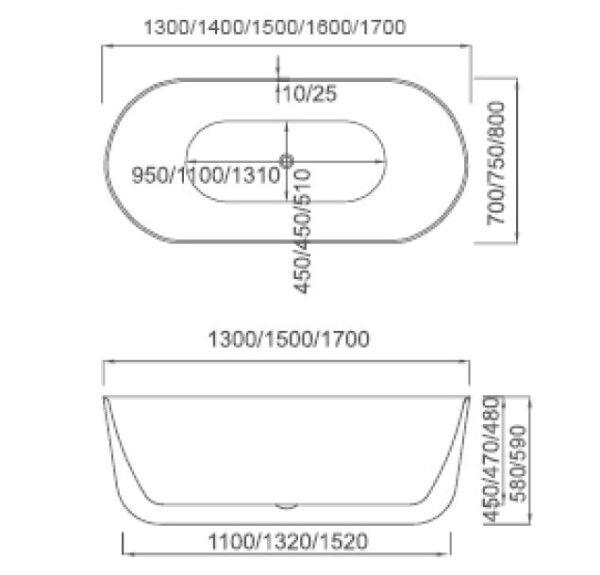 ISEO 1600mm Ultra-Slim Freestanding Gloss White Bathtub - Living and Bathroom