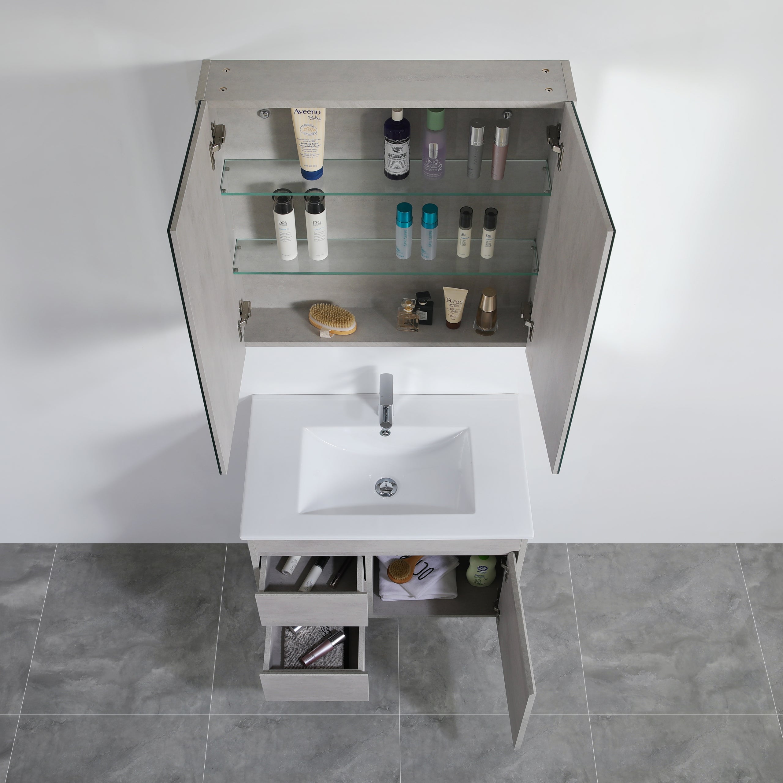 Nova Plywood Shaving Cabinet Concrete Grey