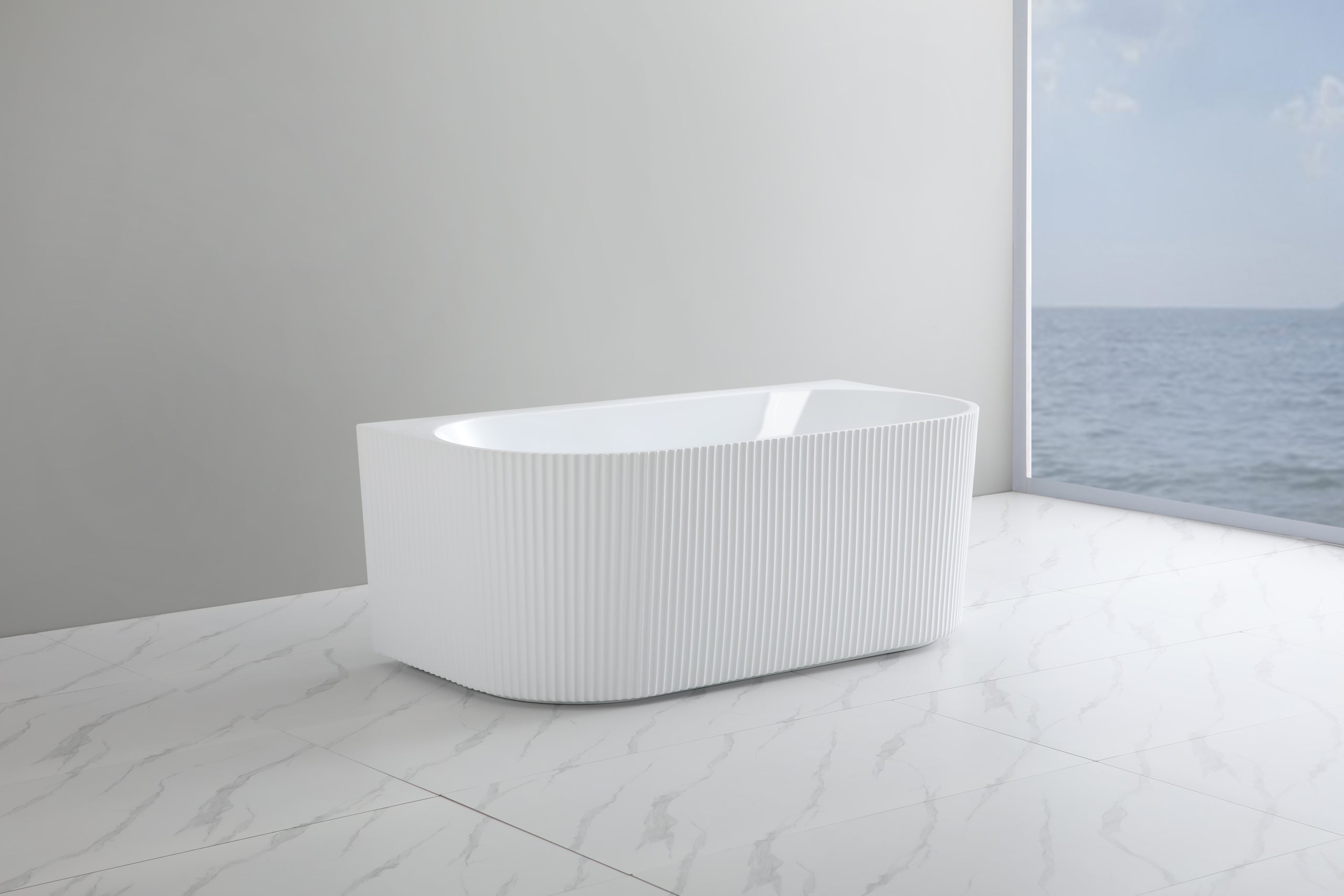 Ceto Bari Groove 1700mm Fluted Oval Freestanding Back to Wall Bathtub