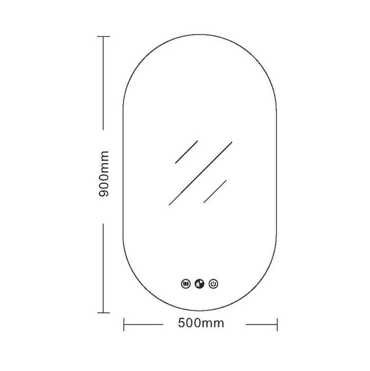 Luna LED Oval Mirror 500 x 900mm - with Adjustable LED Lighting
