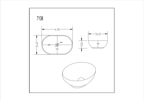 Birch Above Counter Basin 410*340*135 Gloss white