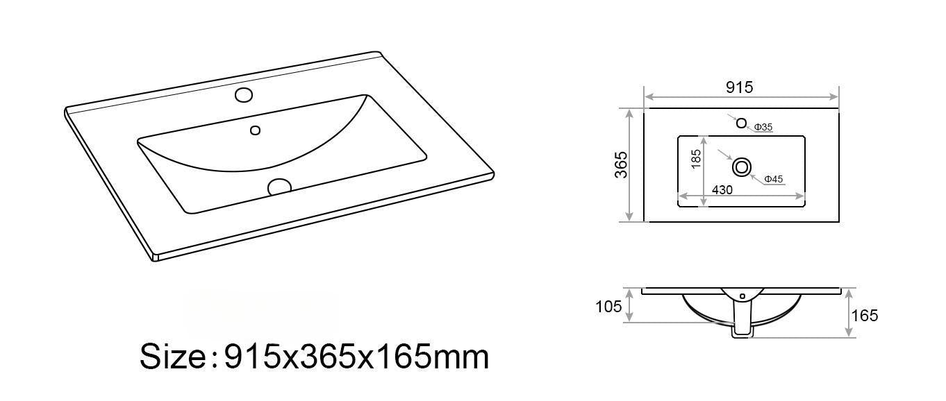 Slim Ceramic Counter Top Basin Gloss white
