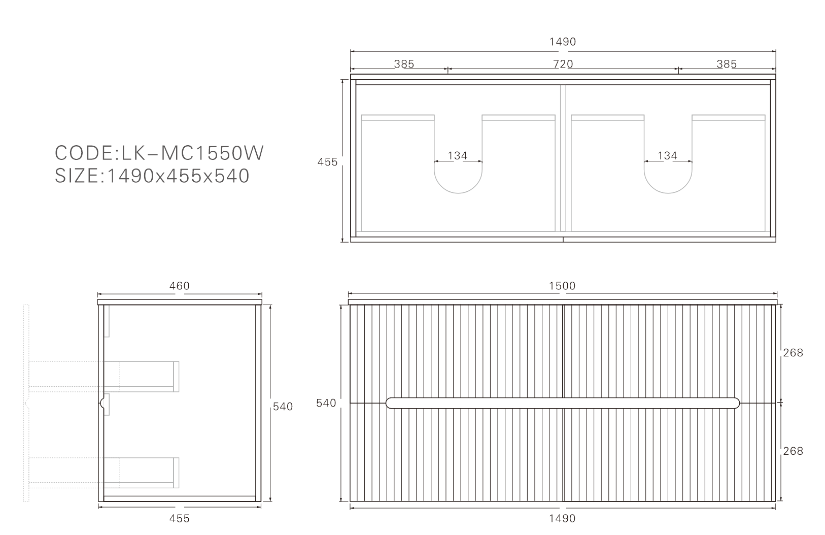 Cabarita Modern Fluted Wall Hung PVC Cabinet Matte White