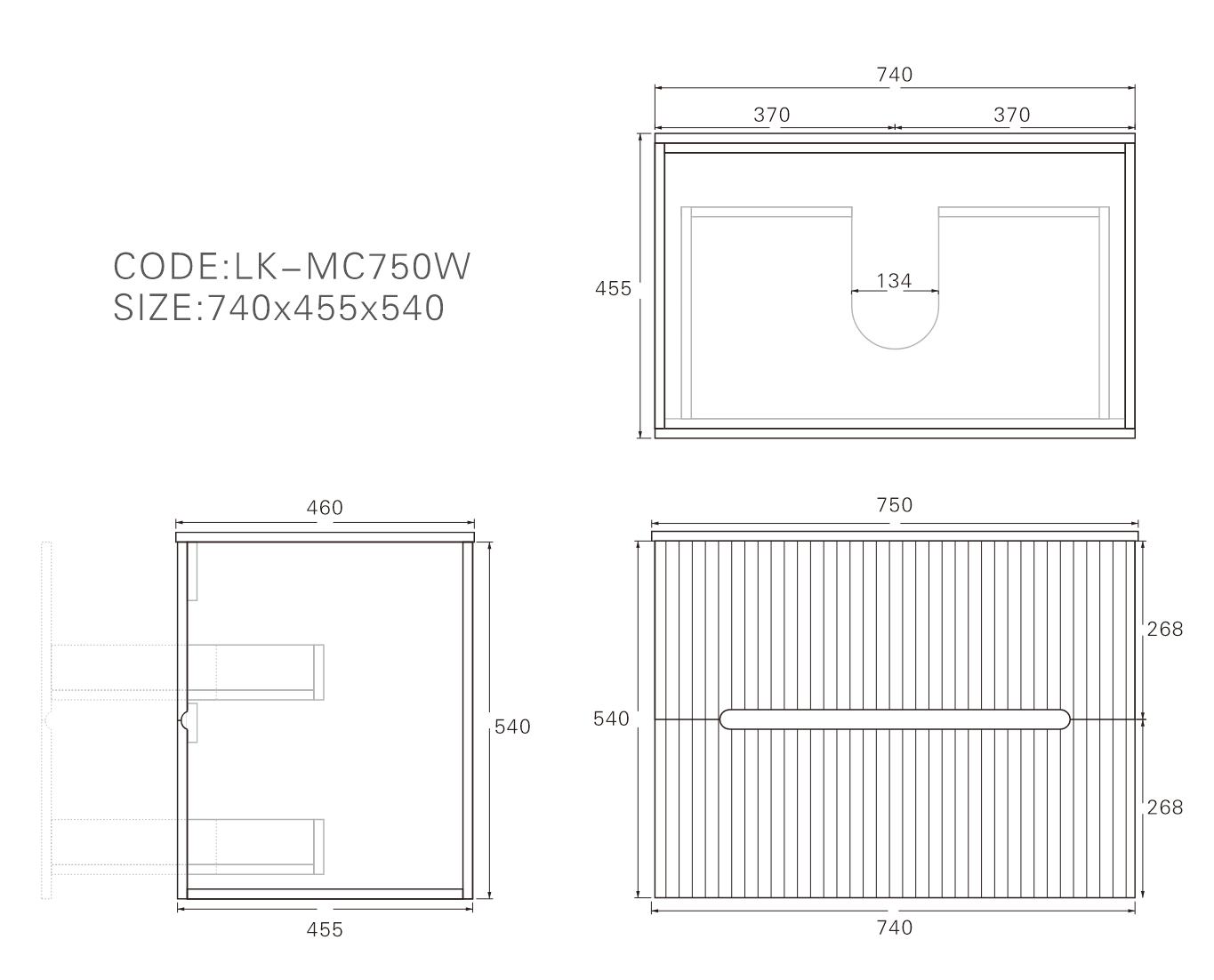 Cabarita Modern Fluted Wall Hung PVC Cabinet Matte White